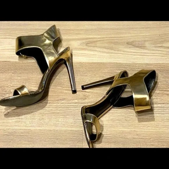 Enzo Angiolini Brodee Sandal Heel Gold Open Toe Size 8 - Picture 5 of 13